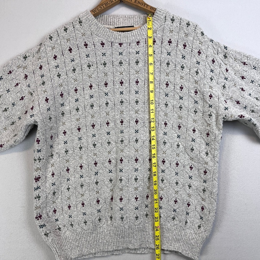 Peconic Bay Traders Mens Large Crewneck Sweater Gray Geometric Pattern Made USA - Picture 8 of 8